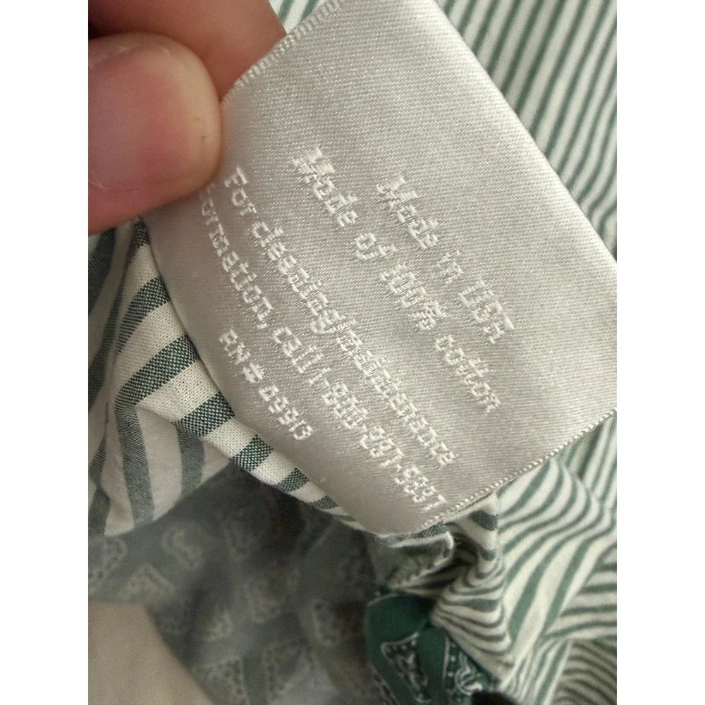 Vintage Scandia Down 3pc Sheet Set Queen Green Geometric Striped USA Made Cotton